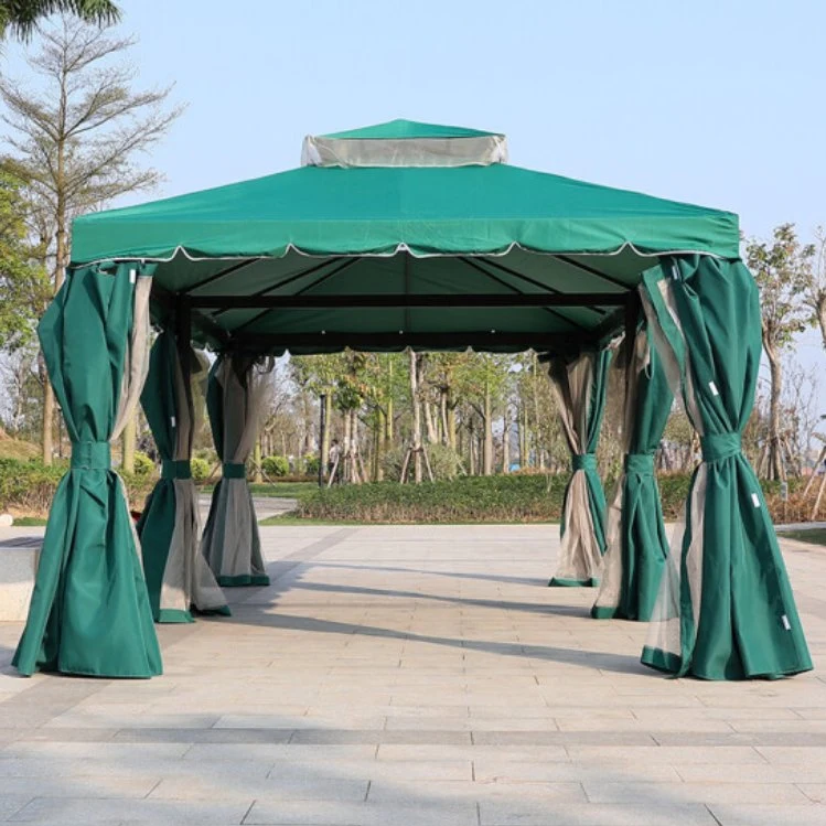 Jardin Mobilier de jardin Pergola toit étanche du parc double pavillon d'aluminium métallique de la canopée gazebo avec des rideaux