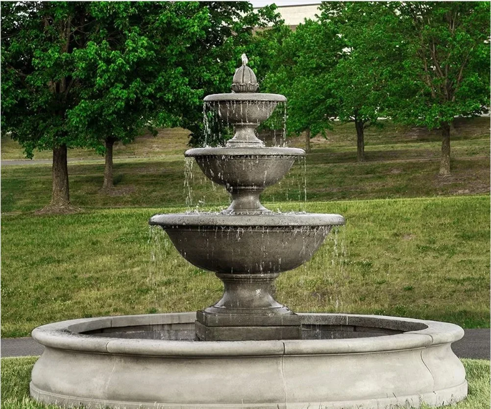 White Marble Octagonal Fountain with Life Size Standing Woman Statue