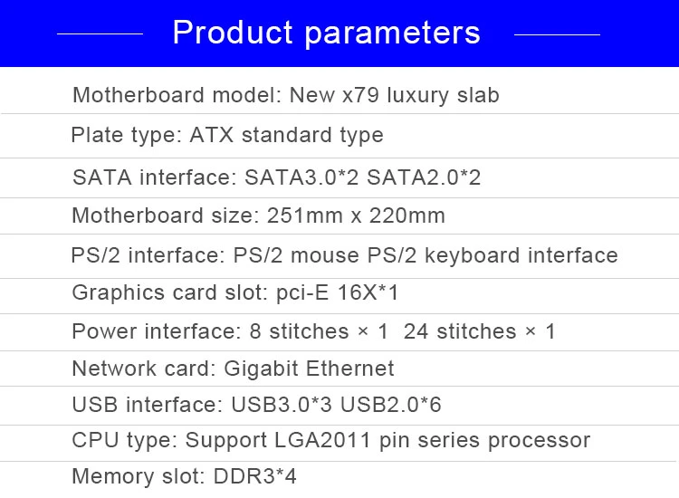 Manufacturer Brand New Intel X79 Gaming Motherboard LGA 2011 Support Server RAM SATA2.0 USB3.0 USB2.0