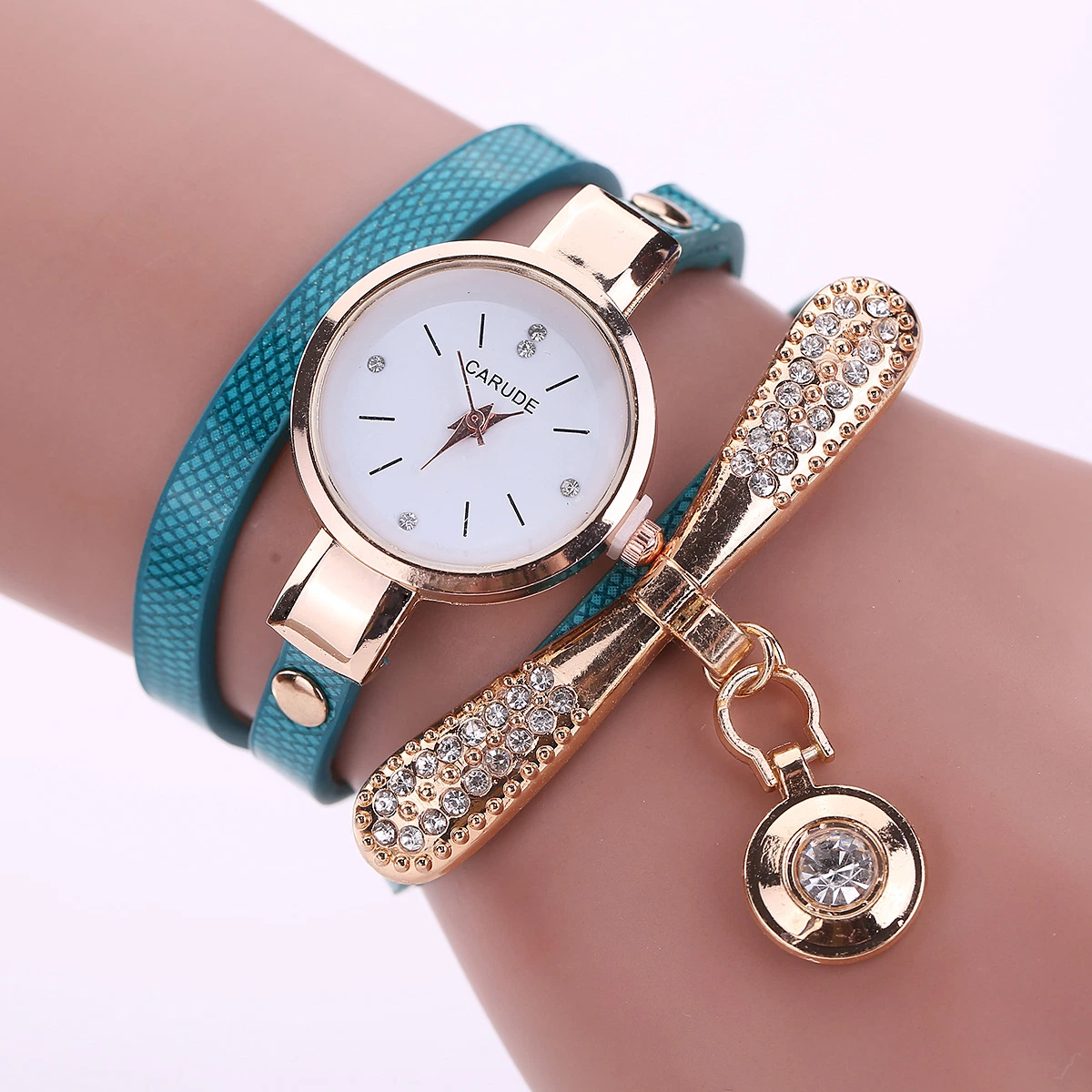 Women Leather Rhinestone Analog Quartz Watch Bracelet Watch Fashion Accessories Perfect Gift Idea Esg13629