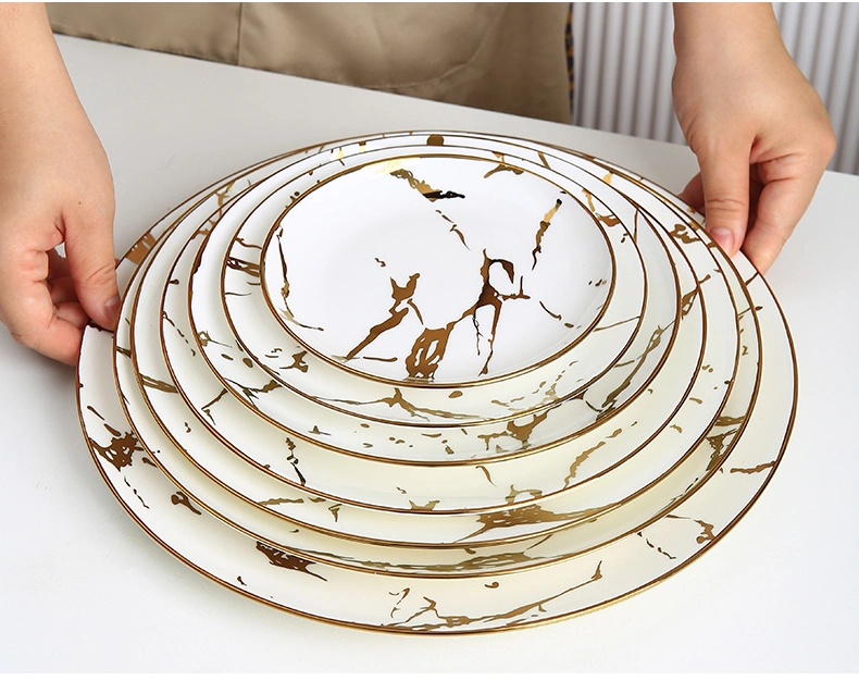 Mariage de luxe servant nourriture modèle en marbre céramique vaisselle Bone China Plaque