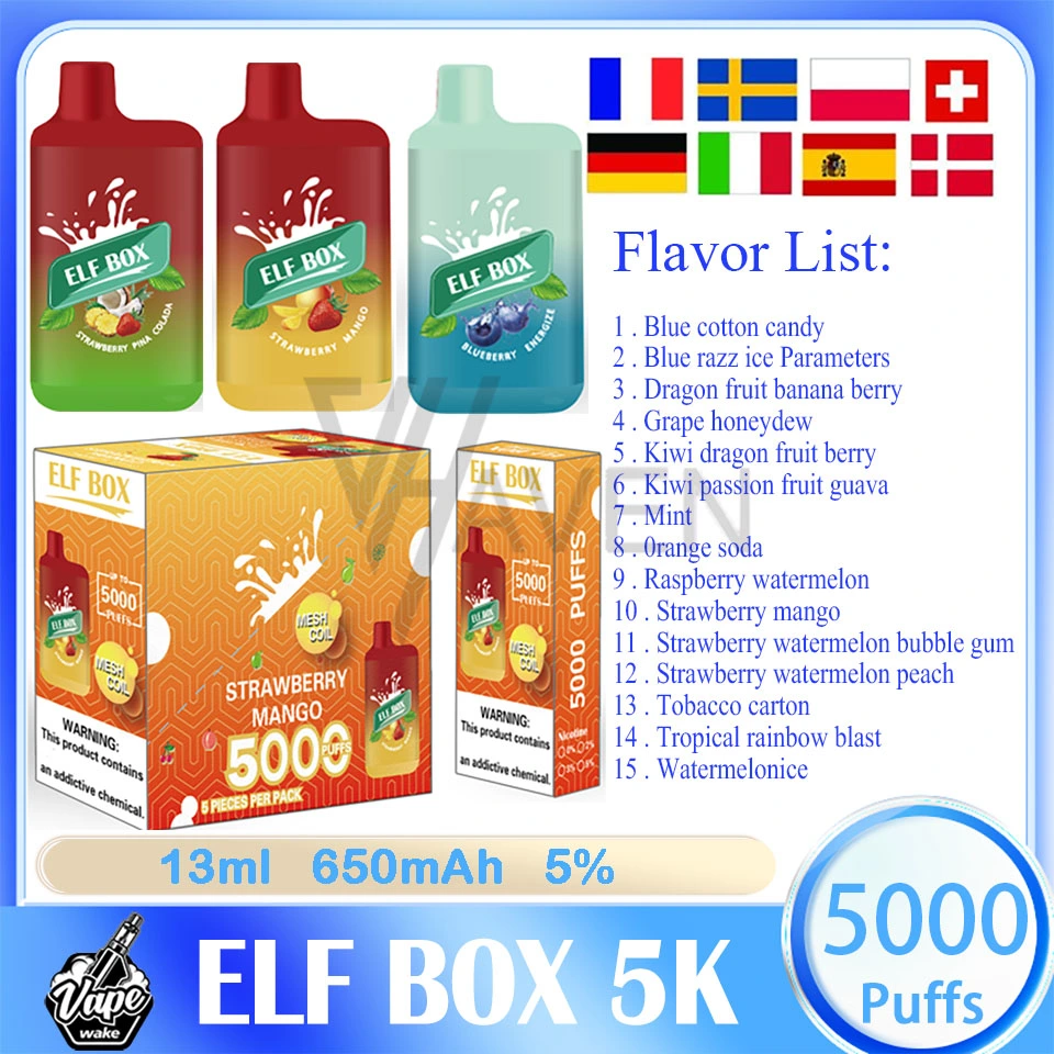 Elf Wholesale/Supplier desechable I VAPE Pen 5000puff 2% 5% nicotina Vaporizador Elf