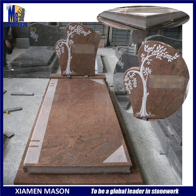 Xiamen Manufacture French Style Big Heart Shape Red Granite Funeral Monument with Hand Carving