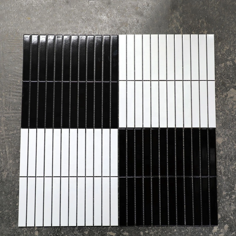 Simple Strip Shape Black and White Ceramic Subway Porcelain Mosaic Tile for Bathroom and Kitchen Backsplash