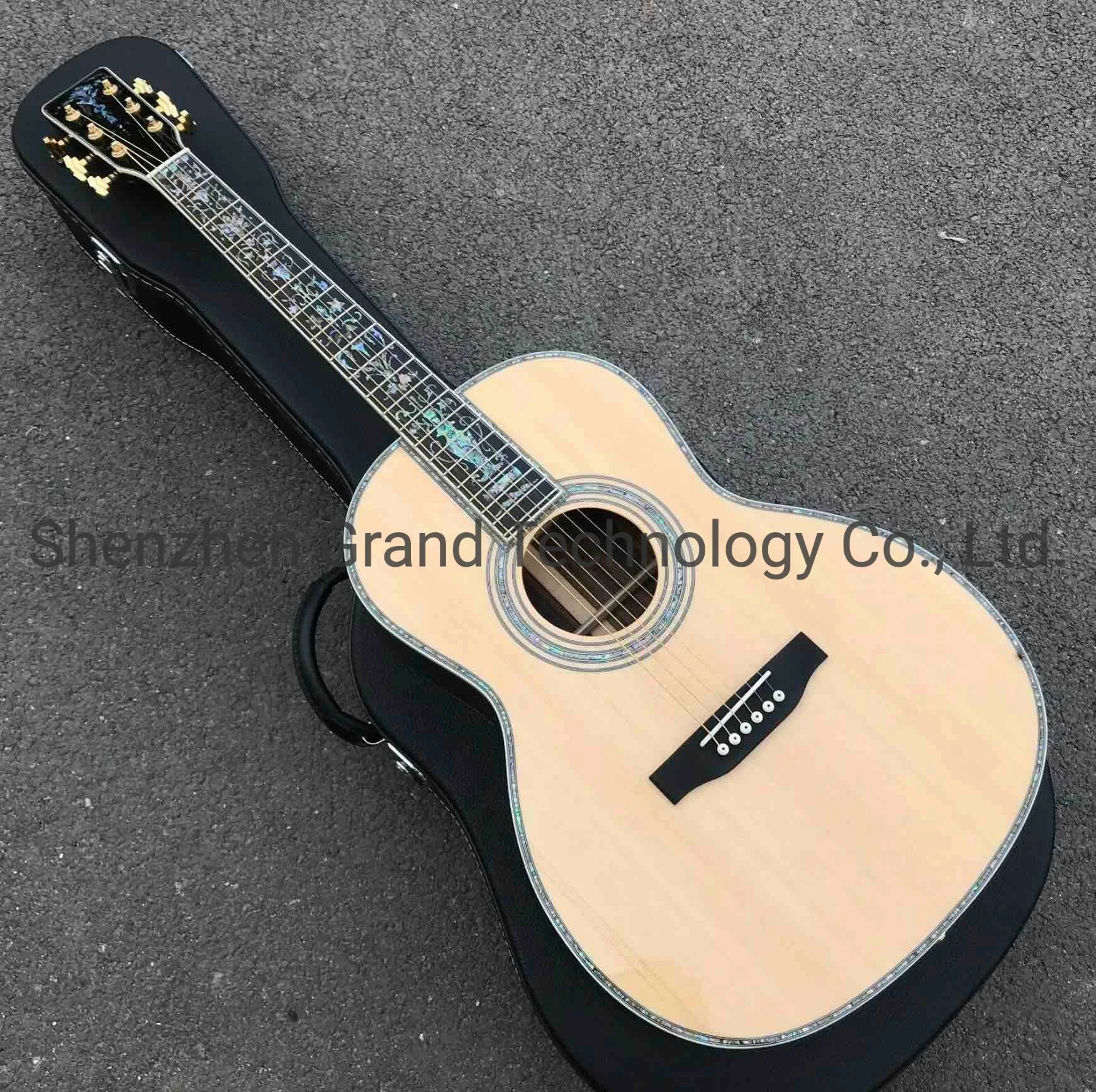 Custom Solid Spruce Top Abalone Ebony Fingerboard Ooo Style Acoustic Guitar in Natural Color