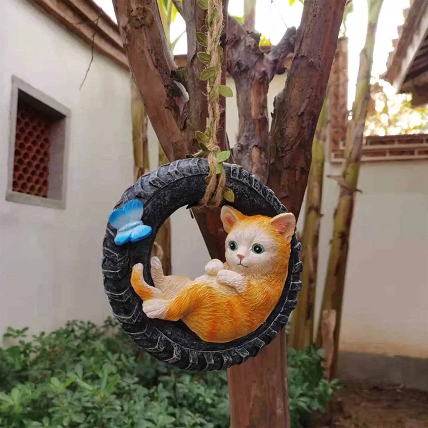 Décorations extérieures pour jardin en forme de tuque en résine pour statue de chat