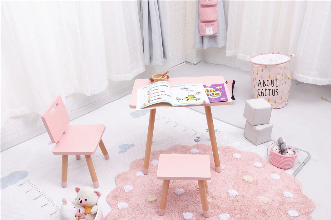 Macaron Kids Square Table and Chair Children Solid Wood Study Desk Set