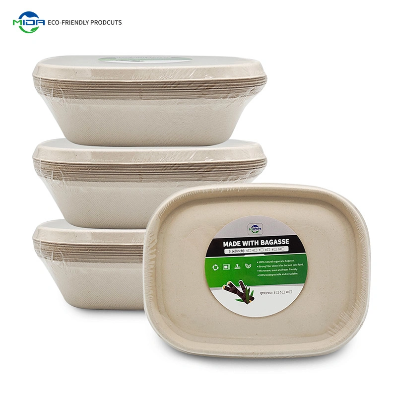Biodegradable Pizza Boxes Compostable Clamshell Containers Cutlery Dinnerware Sugarcane Food Tray Bagasse Bowl Lunch Box Tableware Used Restaurant Plates