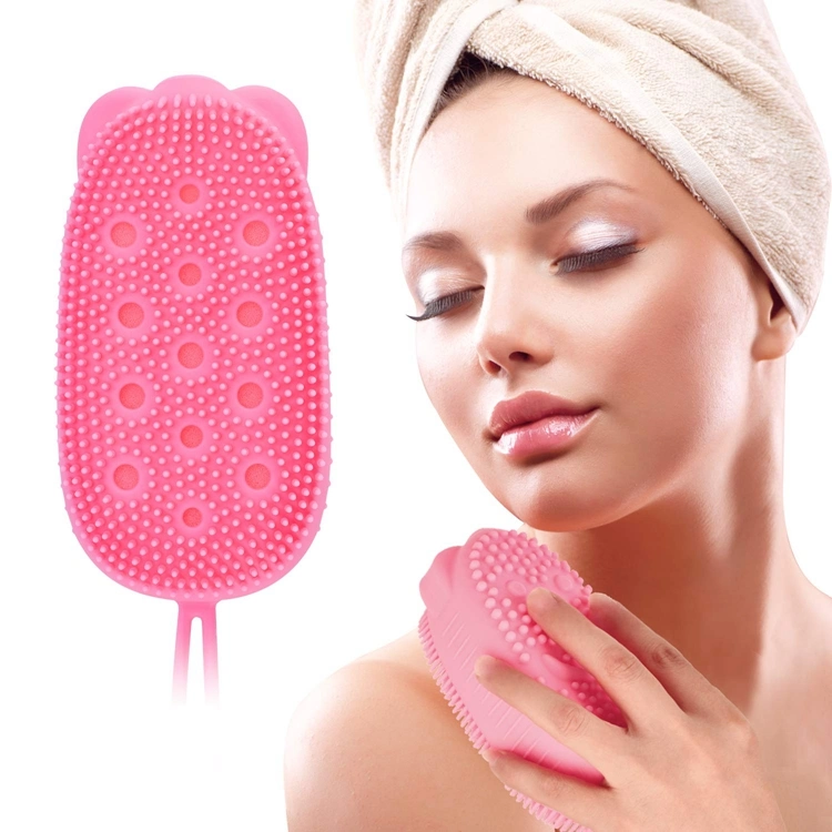 Double-Sided Body Scrub Brush for Deep Cleasing Exfoliating, Super Soft Silicon Loofah with Rebound Sponge, Skin Body Massage