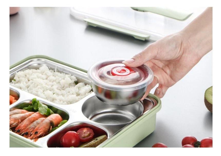 Kitchenware Wholesale/Supplier Stainless Steel Lunch Box Plastic Insulated Food Container with Cutlery for Student