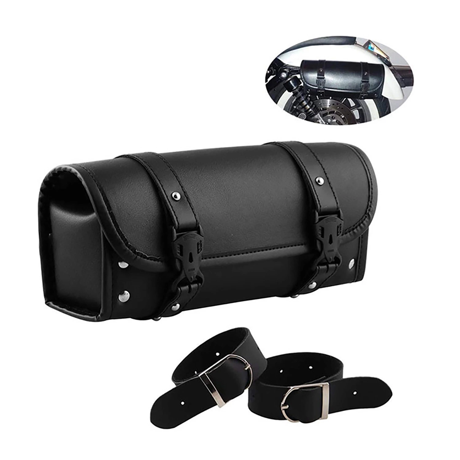 Motorcycle Handlebar Bag PU Leather Side Saddle Tool Quick Release Buckle Ci23866