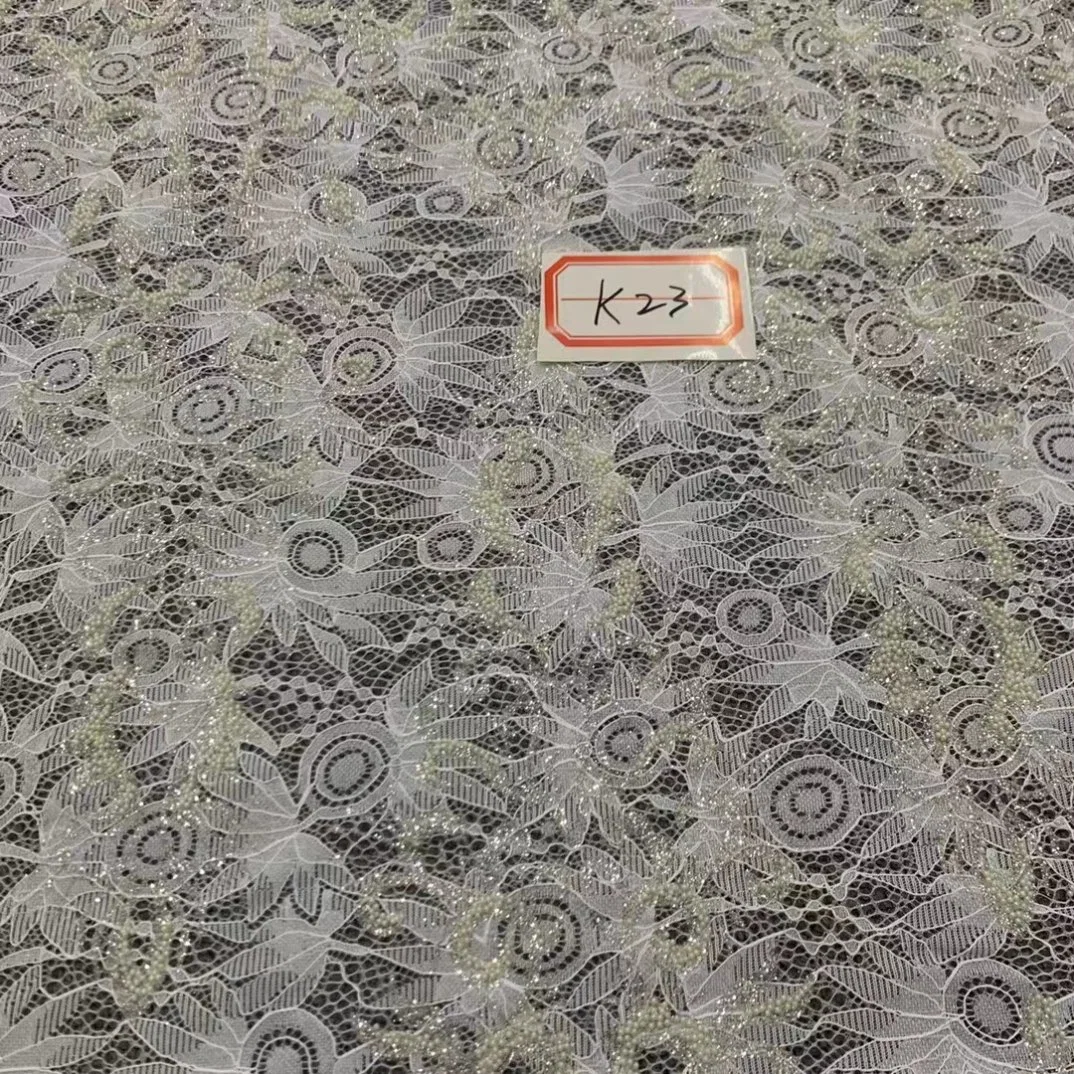 White Embroidery Lace Glitter Tulle Cloth Net Fabrics with Beads for Wedding Dresses and Hometextiles