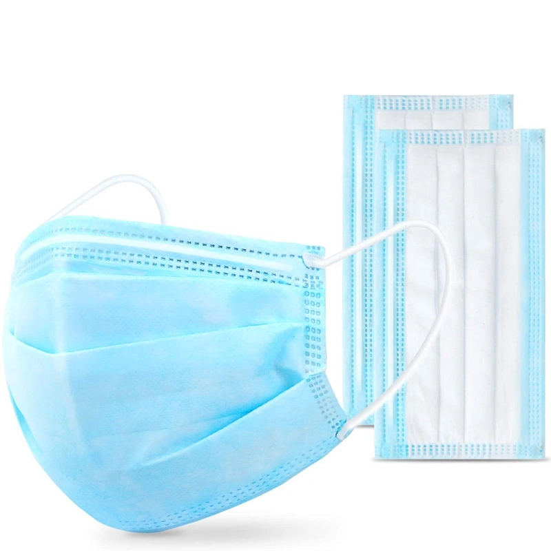 3ply Disposable Blue Adult Face Mask Non-Woven with Breathable Material and Adjustable Nose Bridge