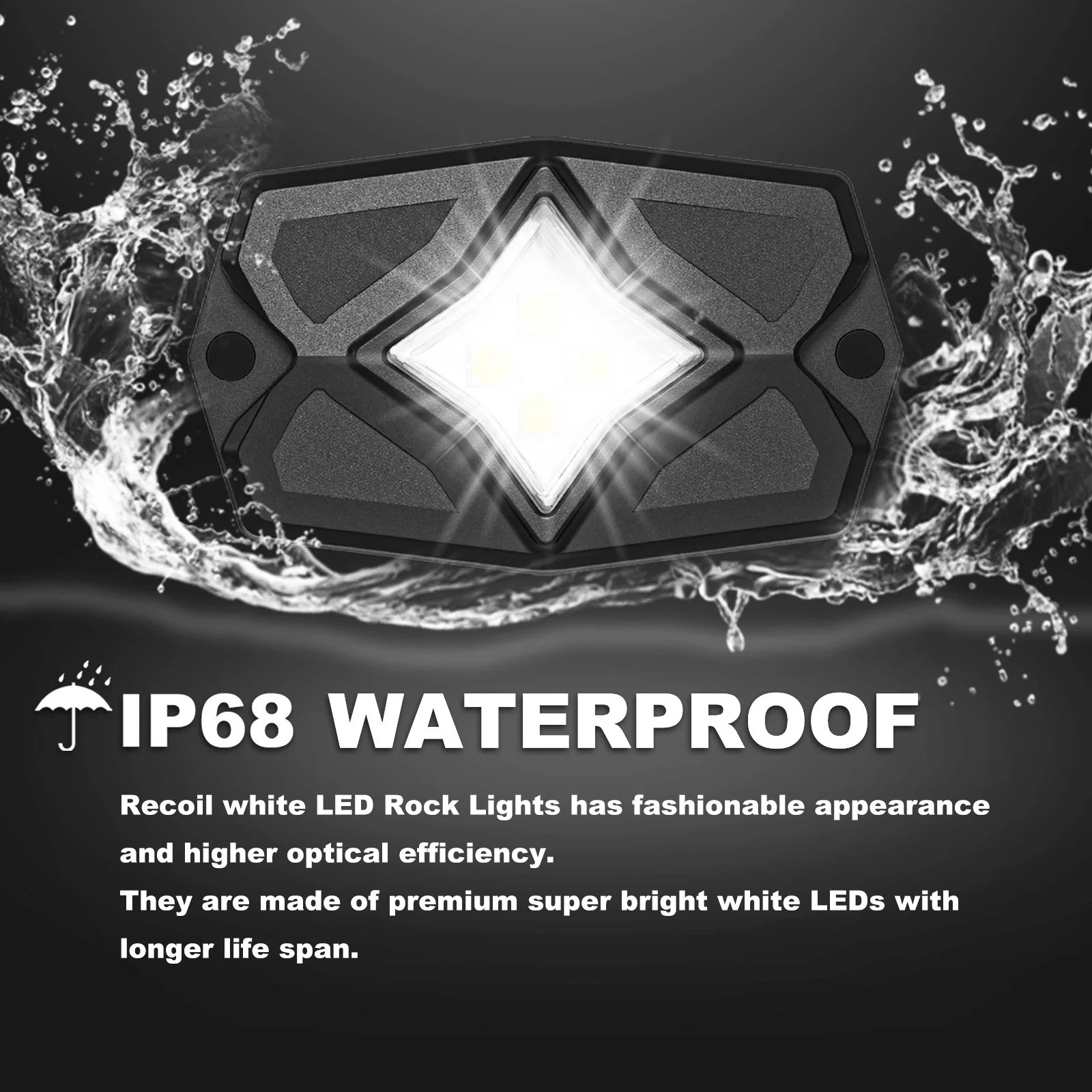 Edge Rlw-8 IP68 Waterproof White LED Rock Lights 8 Pods, Under-Glow White LED Light for Car Truck ATV UTV SUV off-Road Boat Motorcycle Vehicle, Under Body Glo