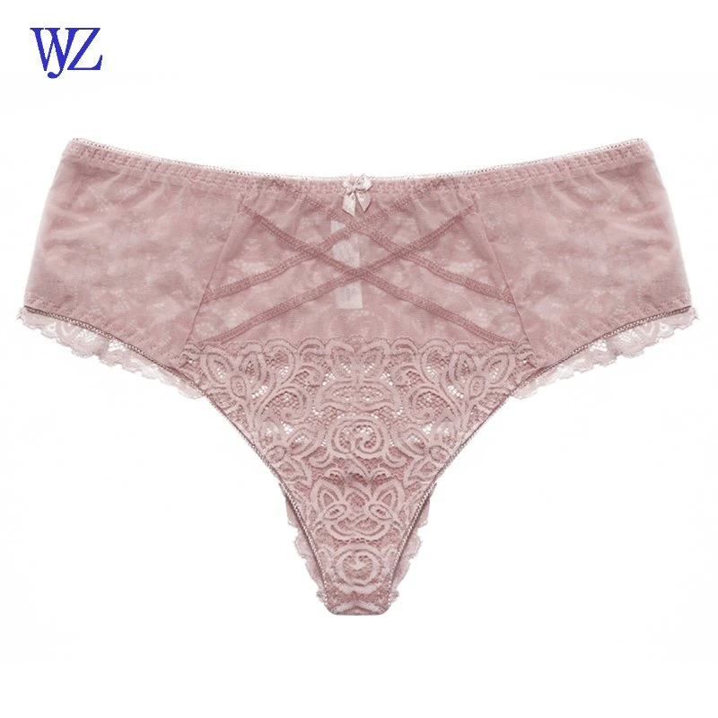 Hipster T-Back Panties estilo CINTURA MEDIA Sexy encaje transparente Plus Tamaño Fat mujeres Panties G-String Thong