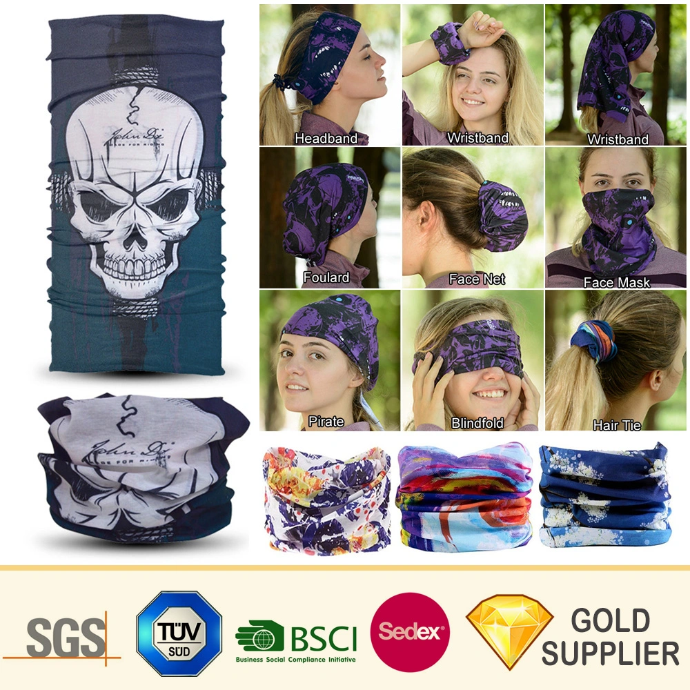 Wholesale Custom Fashion Sport Printing Silk Cooling Seamless Magic Tube Scarf Printed Head Cravat Collar Neck Polyester Bandana Multifunctional Headwear Scarf