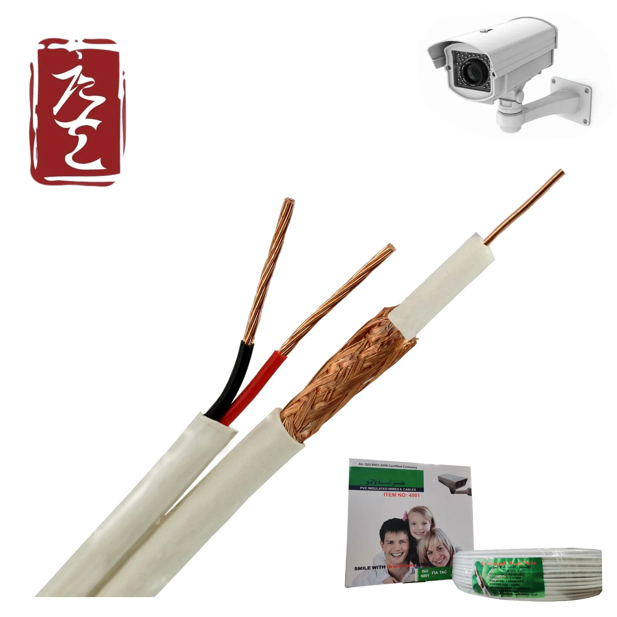 Cable coaxial RG59+2DC para TV CCTV con CAC de cobre Conductor
