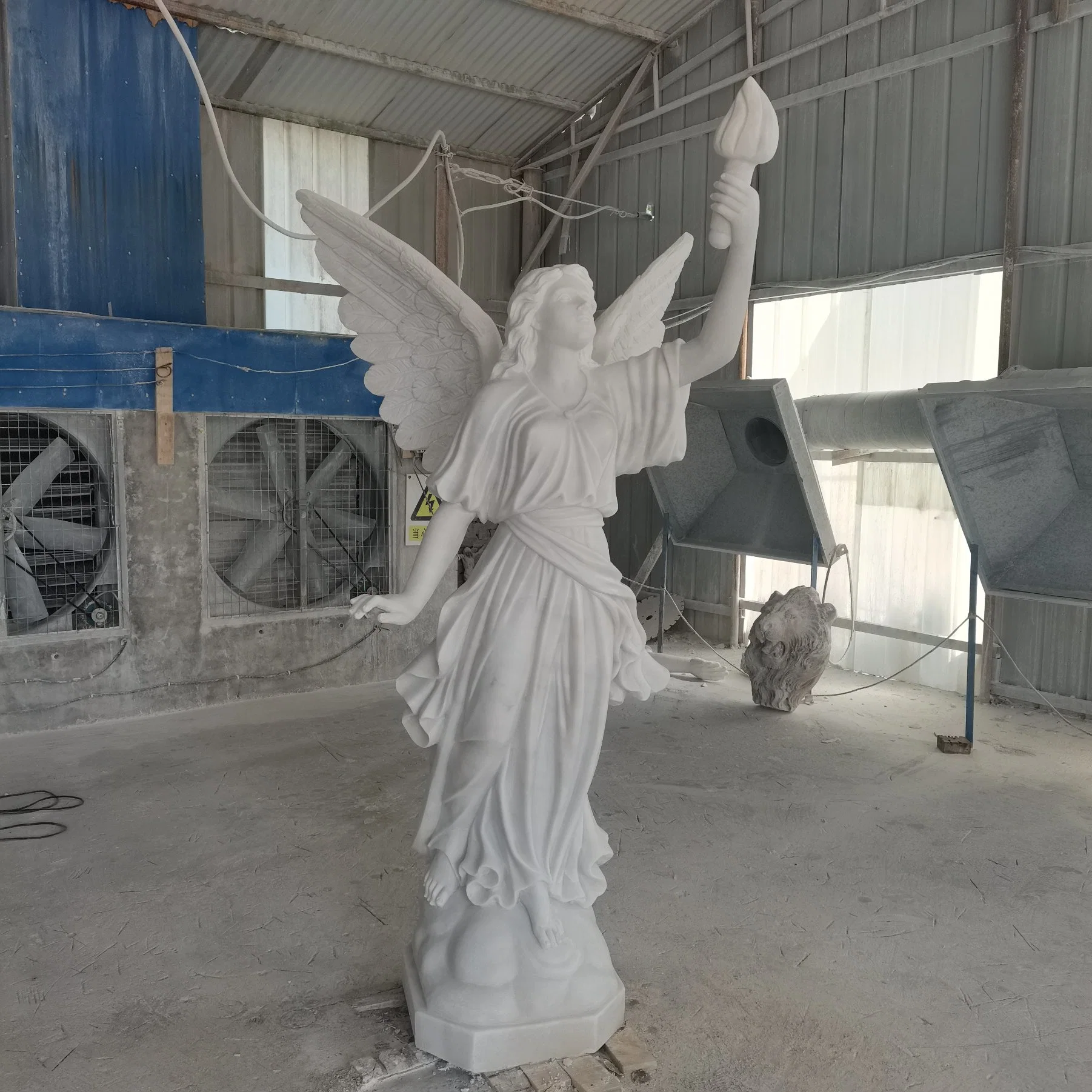 Custom Wholesale/Supplier Nature Stone Torch Angel Statue White Marble Torch Angel Sculpture