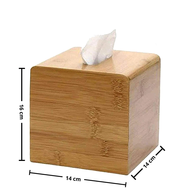 Square Bamboo Tissue Box Cover Water Resistant Wooden Facial Tissue Box for Bathroom