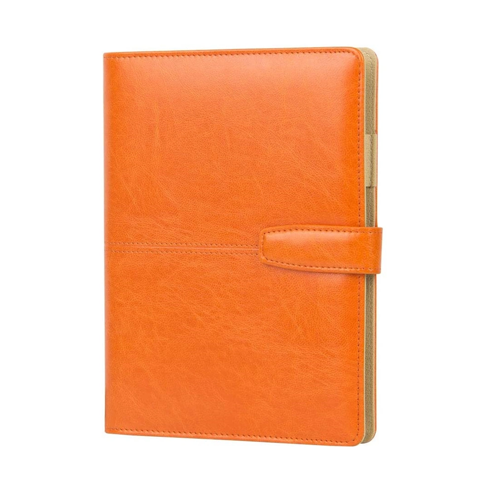 Orange PU Soft Cover Notebook Leather Travelers Lined A5 Planner Binder 6 Ring Refillable Journal with Pen Holder