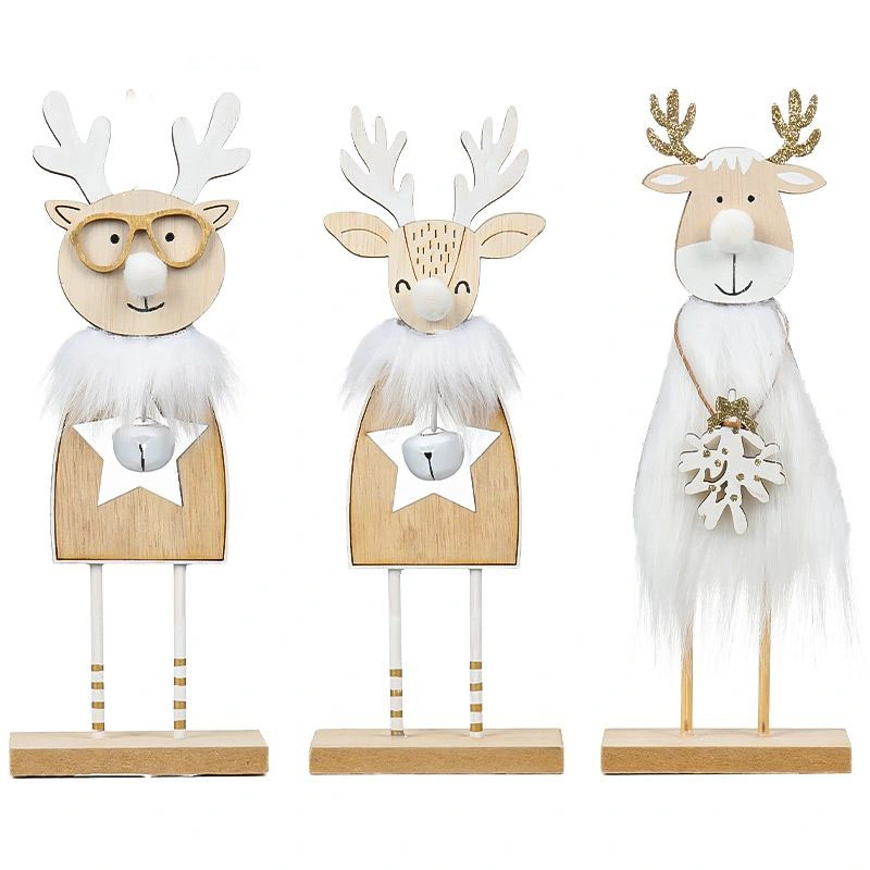 Christmas Kids Gifts Creative Cute Reindeer Design Pendant Wooden Decoration Tabletop Ornaments