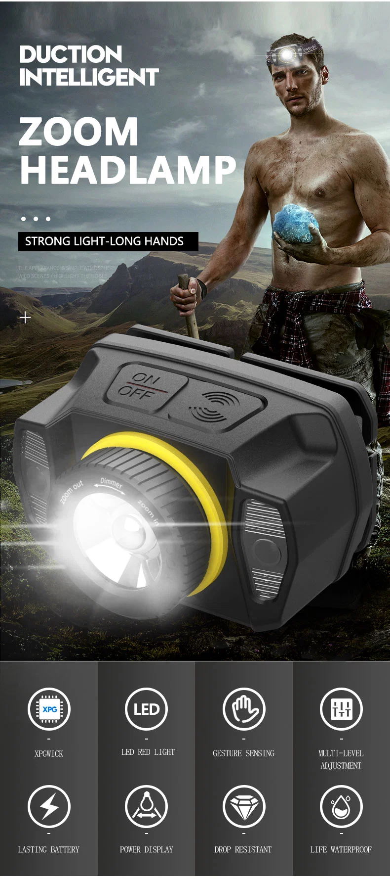 Portable Mini Head Light Rechargeable with Sensor USB LED Headlamp