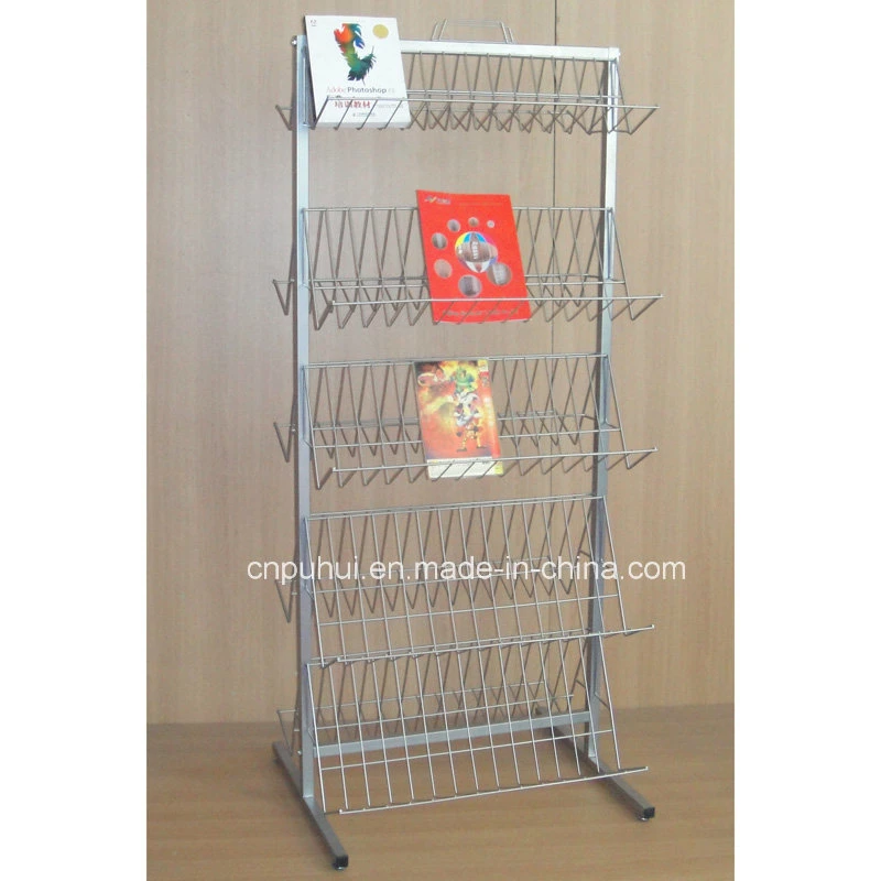 Slanted Floor Standing Metal Wire Frame Magazine Booklet Holder (PHC320)