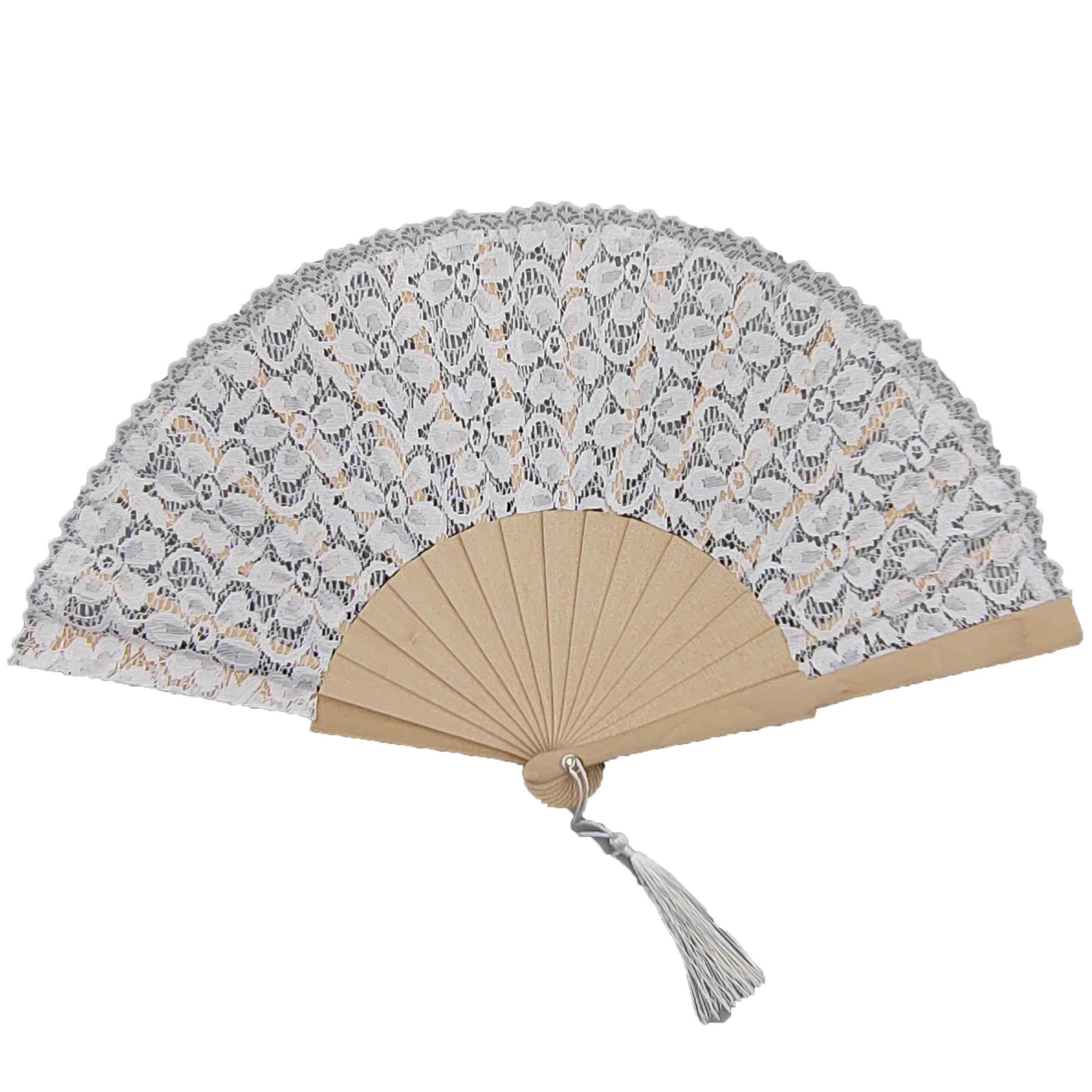 Customize Lace Hand Fans of Various Colors Wood/Plastic Ribs and Lace Fabric Hand Fan for Women