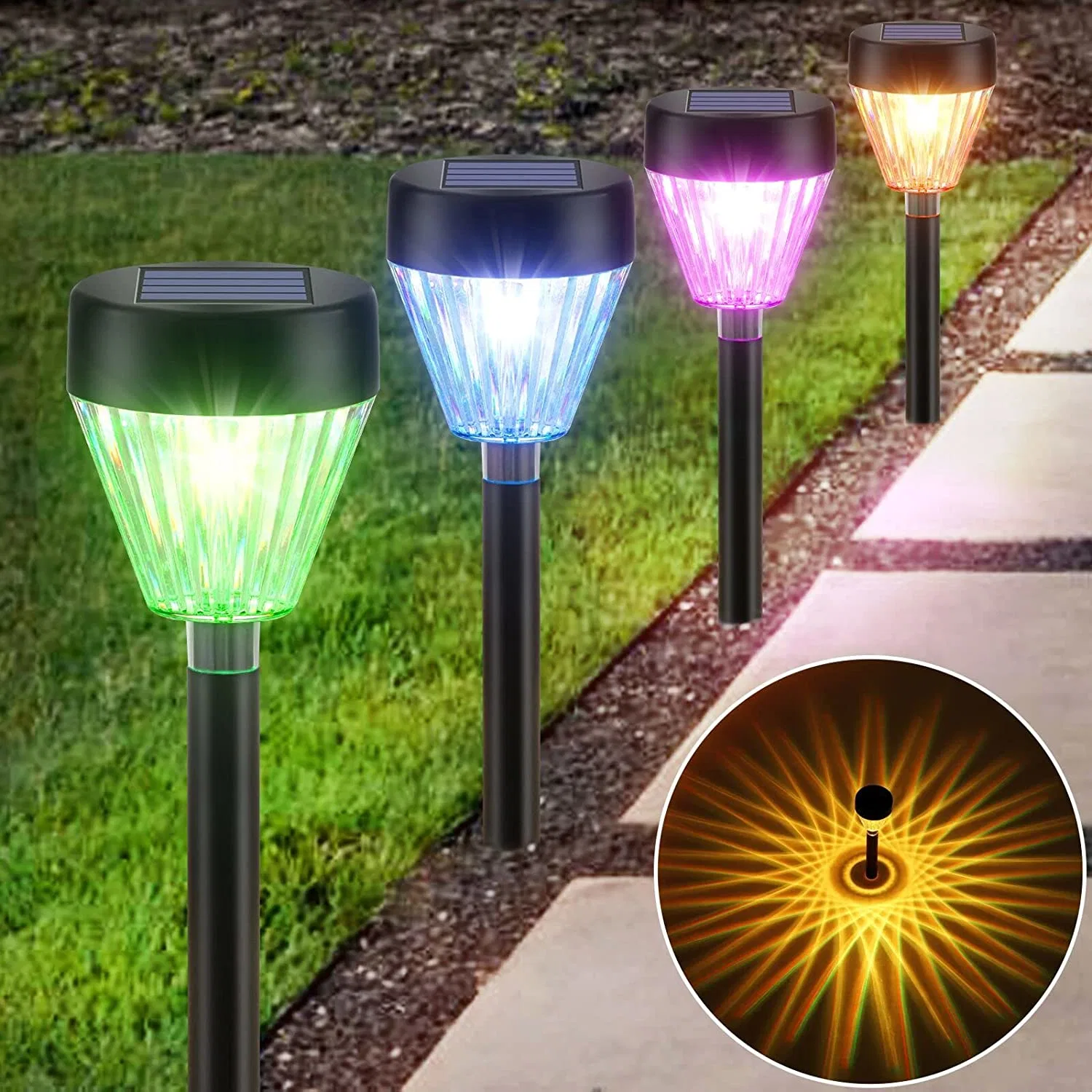 2023 Nouvelle décoration ABS Paysage solaire rechargeable de l'éclairage Lampe Solaire de Jardin LED RVB diamond Jeu lumière Outdoor étanches IP65 voie solaire lumière