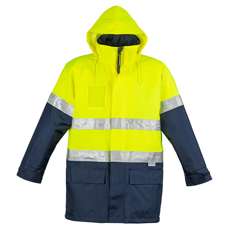 Impermeable al aire libre seguridad reflectantes Sudadera con capucha ajustable impermeable Hi Vis Chaqueta Ropa de trabajo de seguridad