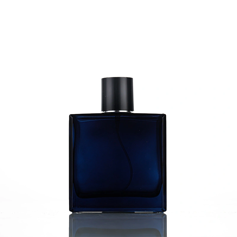 Flacon de parfum carré bleu 50 ml à sertir verre cosmétique 100 ml parfum Vaporisateur avec couvercles noirs