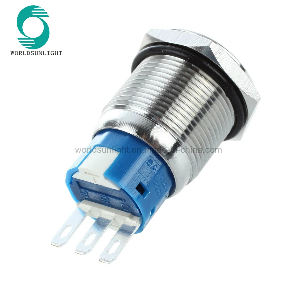 19mm 3 Pin 5A 250VAC Spdt Round Latching Stainless Steel Push Button Switch