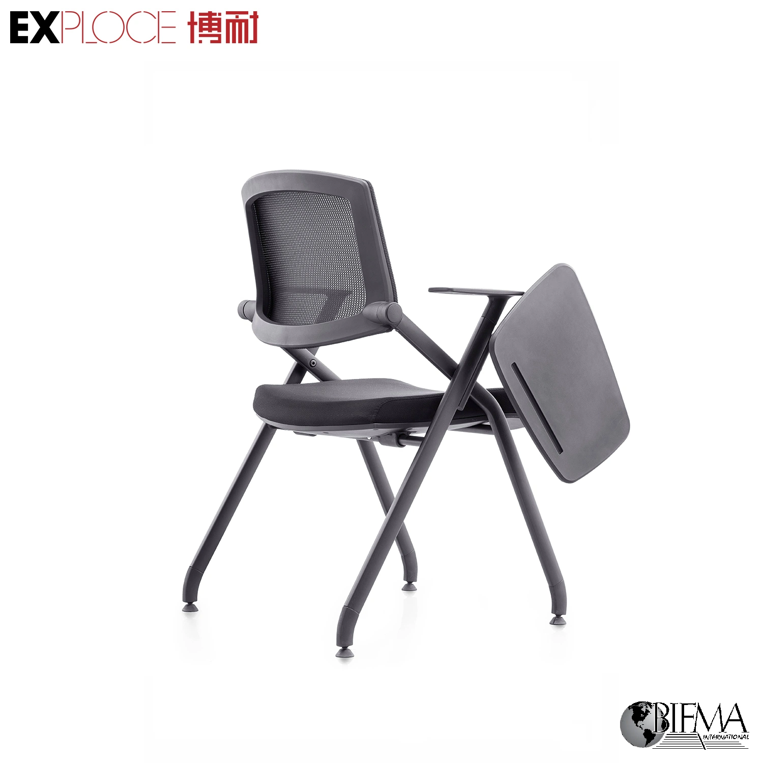 Foshan Factory Hot Sell Foldable Space Saving Durable Molded Seat Meeting Training Chair with Writing Board in Mesh