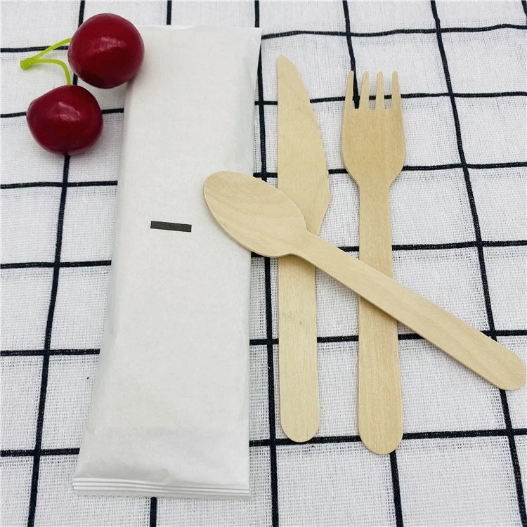 Eco Friendly Disposable Birch Wooden Cutlery Sets with Tissue Paper Toothpick