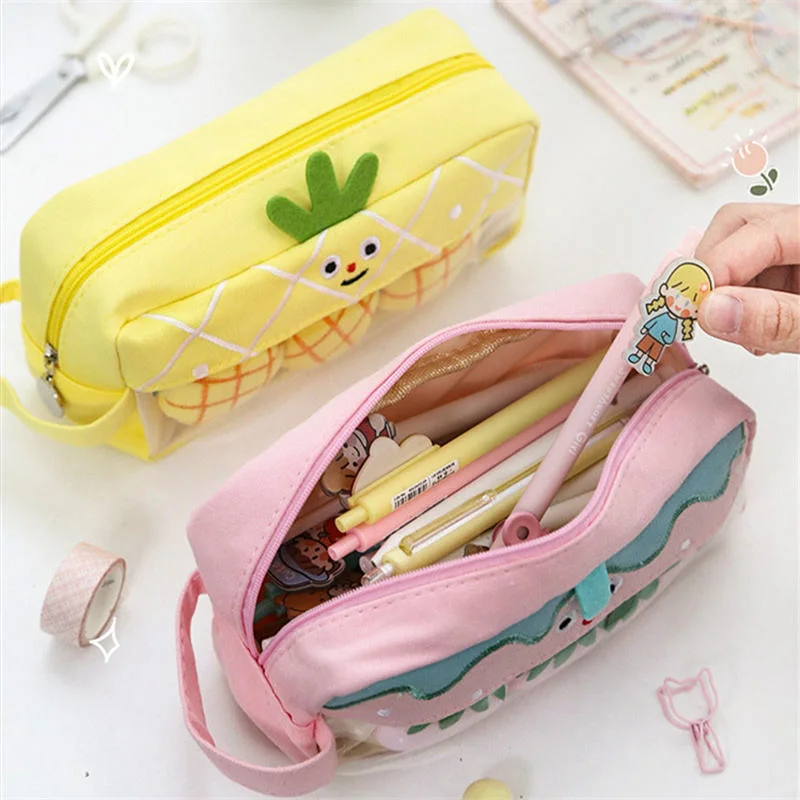 Japanese Large Capacity High School Stationery Storage Box Girl Kawaii Pencil Case Cute Canvas Pencil Bag