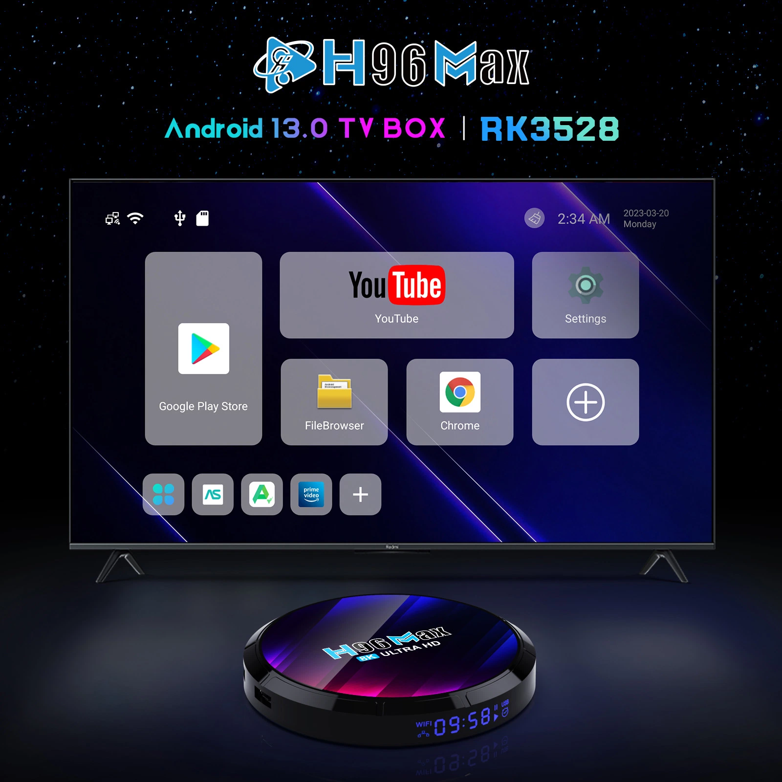 H96max 2GB+16GB Android 13.0 Rk3528 WiFi 6 Ultra HD TV Set-Top Box with EU Plug