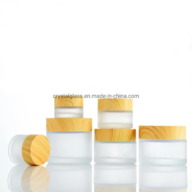 CT-69 Frosted Wholesale/Supplier Luxury Empty OEM Glass Cosmetic Cream Jar and Bottle Packaging with Silver White Wooden and Black Caps