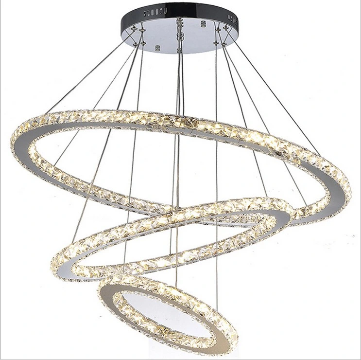 Chrome Diamond Ring Pendant Lamp Stainless Steel Hanging Light Fixtures Adjustable Chandelier (WH-AP-81)