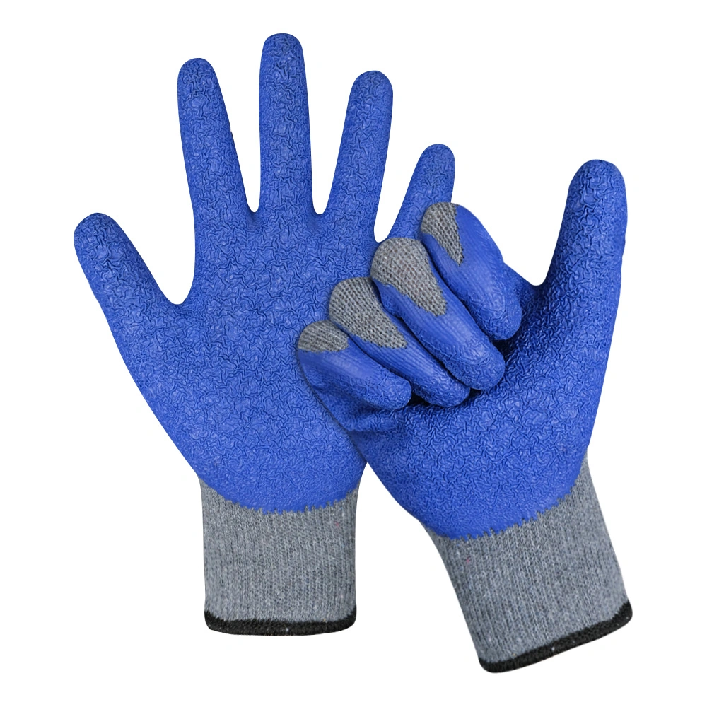 Custom Logo Labor Protection Wear Grey Blue Latex/Nitrile Wrinkled Safety Work Gloves