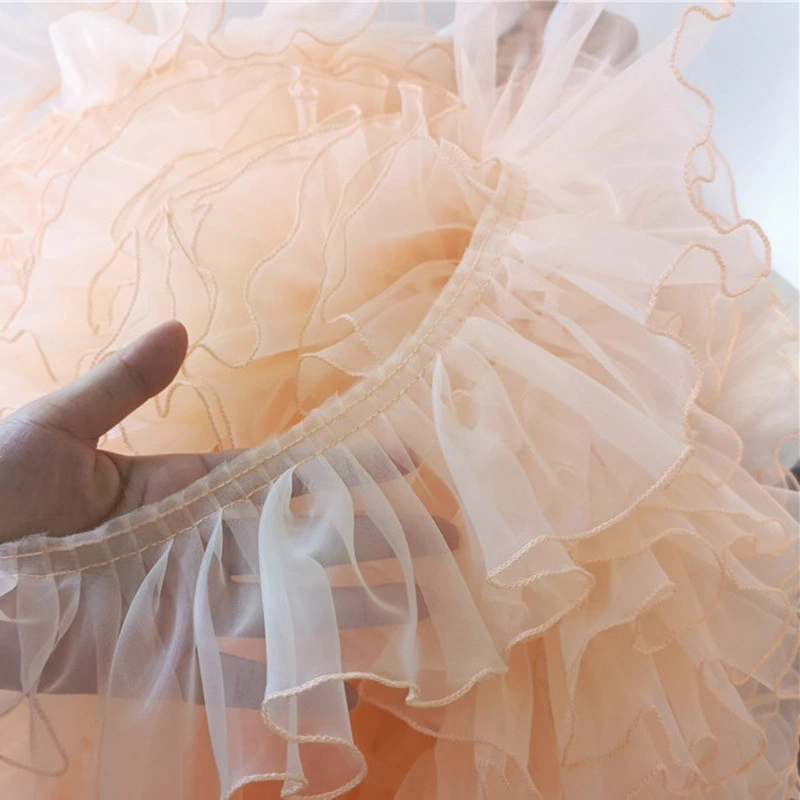 Stock Apricot Color Organza Dance Dress Skirt Widened Three-Dimensional Pleats Pleated Lace