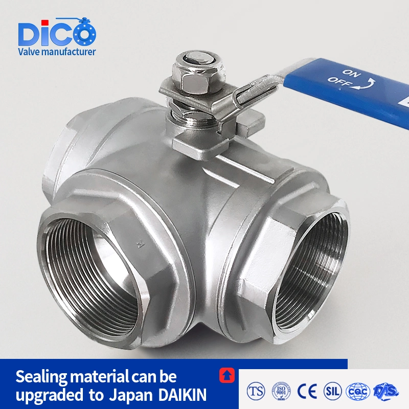 Dico Brand Three-Way Ss Stainless Steel 1000wog T Port with Locking Handle Industrial Casting