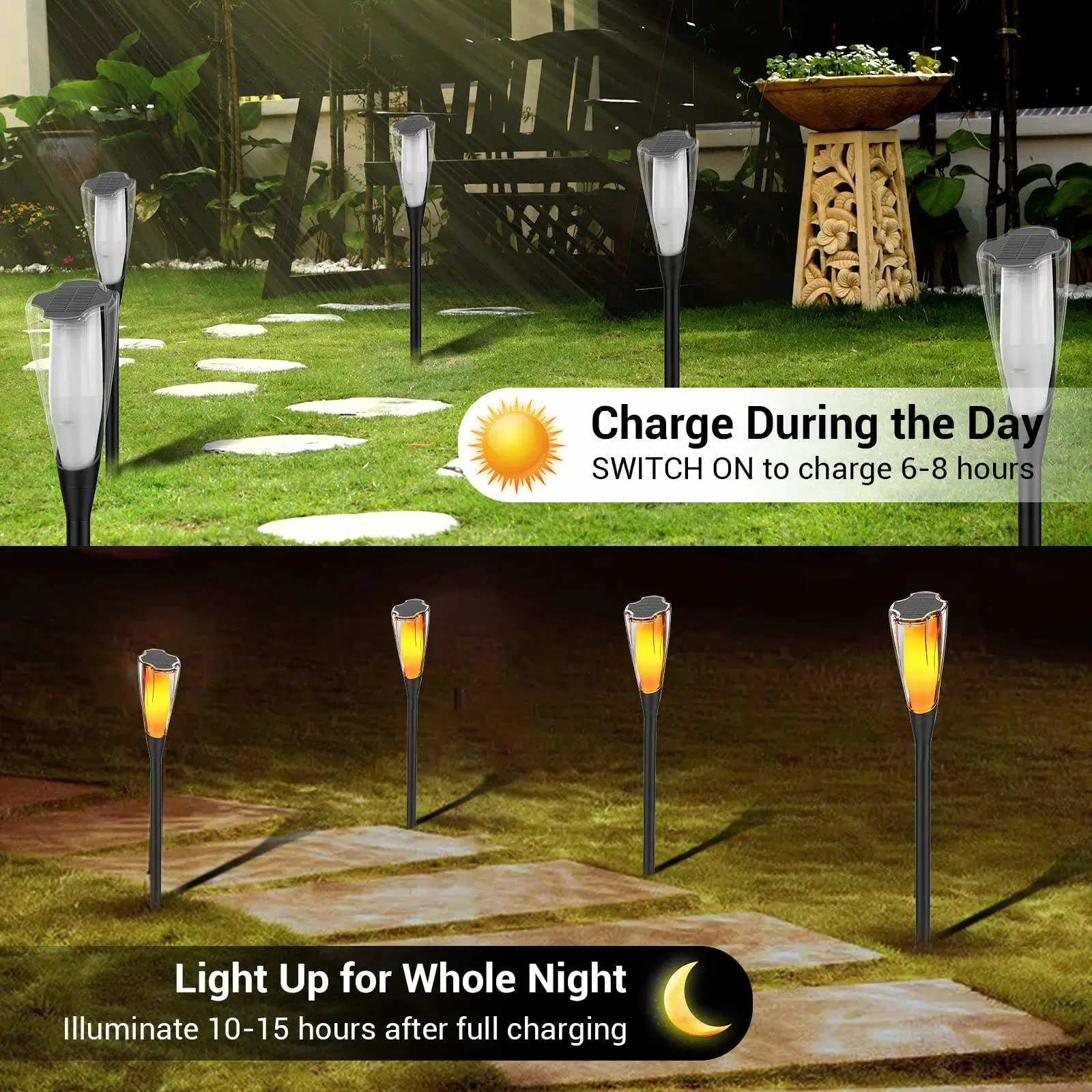 Lumières de torches de jardin solaires LED étanches IP65 avec allumage automatique/arrêt