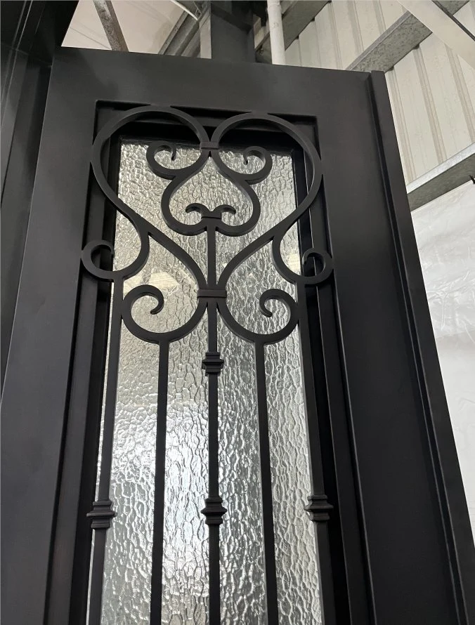 Classic Home Entry Security Steel Glass Double Doors Wrought Iron Door