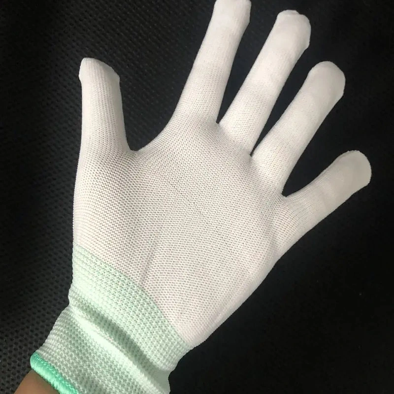 13gauge Lightweight and Flexible White PU Fingertip Coated Good Grip Knitted Wrist Safety Gloves