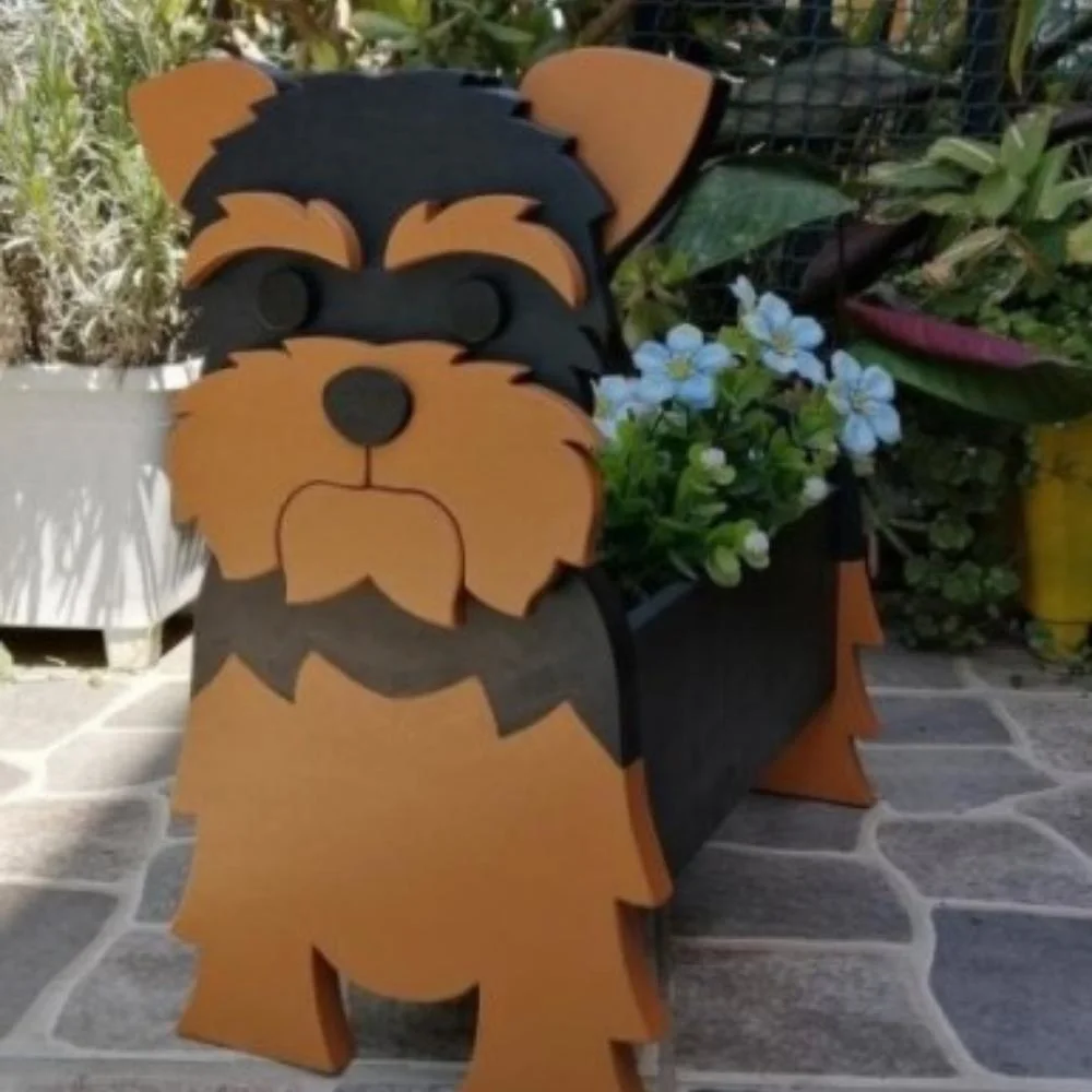 Dog Shaped Wooden Flowerpot Animal Succulent Planter Pots Decor Ci22036