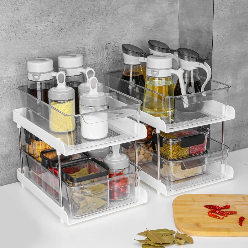 Kitchen Storage Rack Drawer Cabinet Condiment Organizer Double-Layer Pet Box