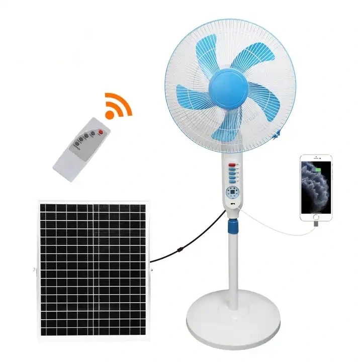 16 Inches Solar Power Energy Recharegable Boat Solar System Wind Fan with Solar Panel and Battery Remote Control 5m Electric Cable Standing Fan