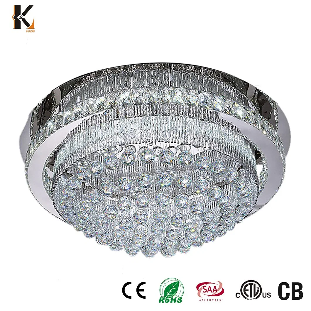 Enjuagar las luces del techo de cristal China muestra gratis Crystal LED Moderno colgante de techo modernas luces araña ajustable de acero inoxidable Lámpara de techo de cristal