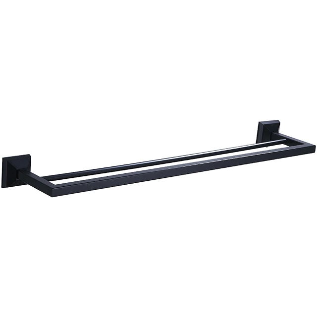 Solid Brass Matt Black Bathroom Fixtures Double Towel Bar (NC7043)