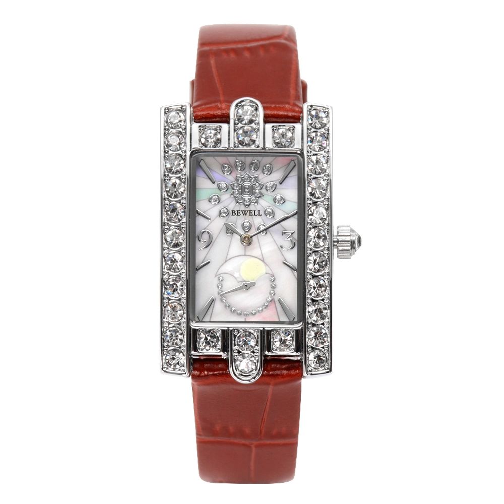 Bewell Diamond Woman and Men Wrist Band Zinc Alloy Case and PU Leather Strap Alloy Quartz Watch
